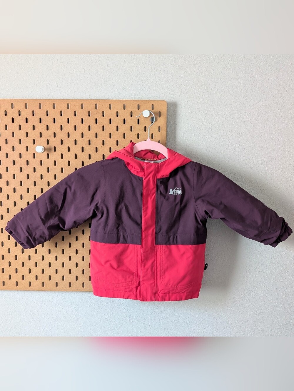 REI Toddler 2T Red and Purple Winter Jacket Fleece Lined With Hood